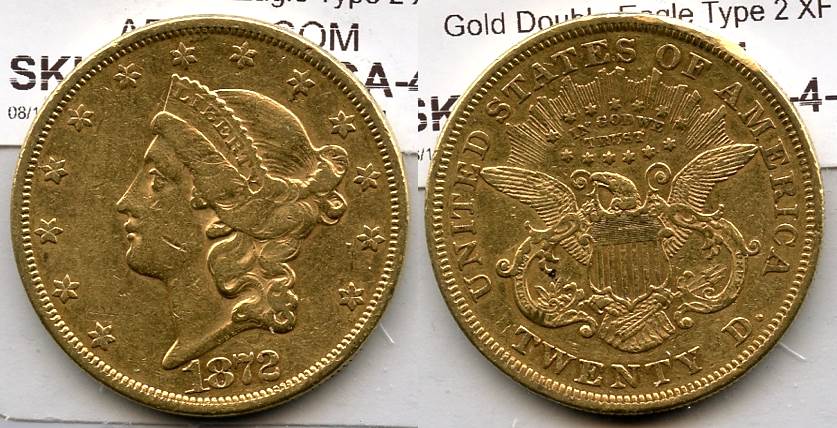 1872 Liberty Head $20.00 Gold Double Eagle EF-40