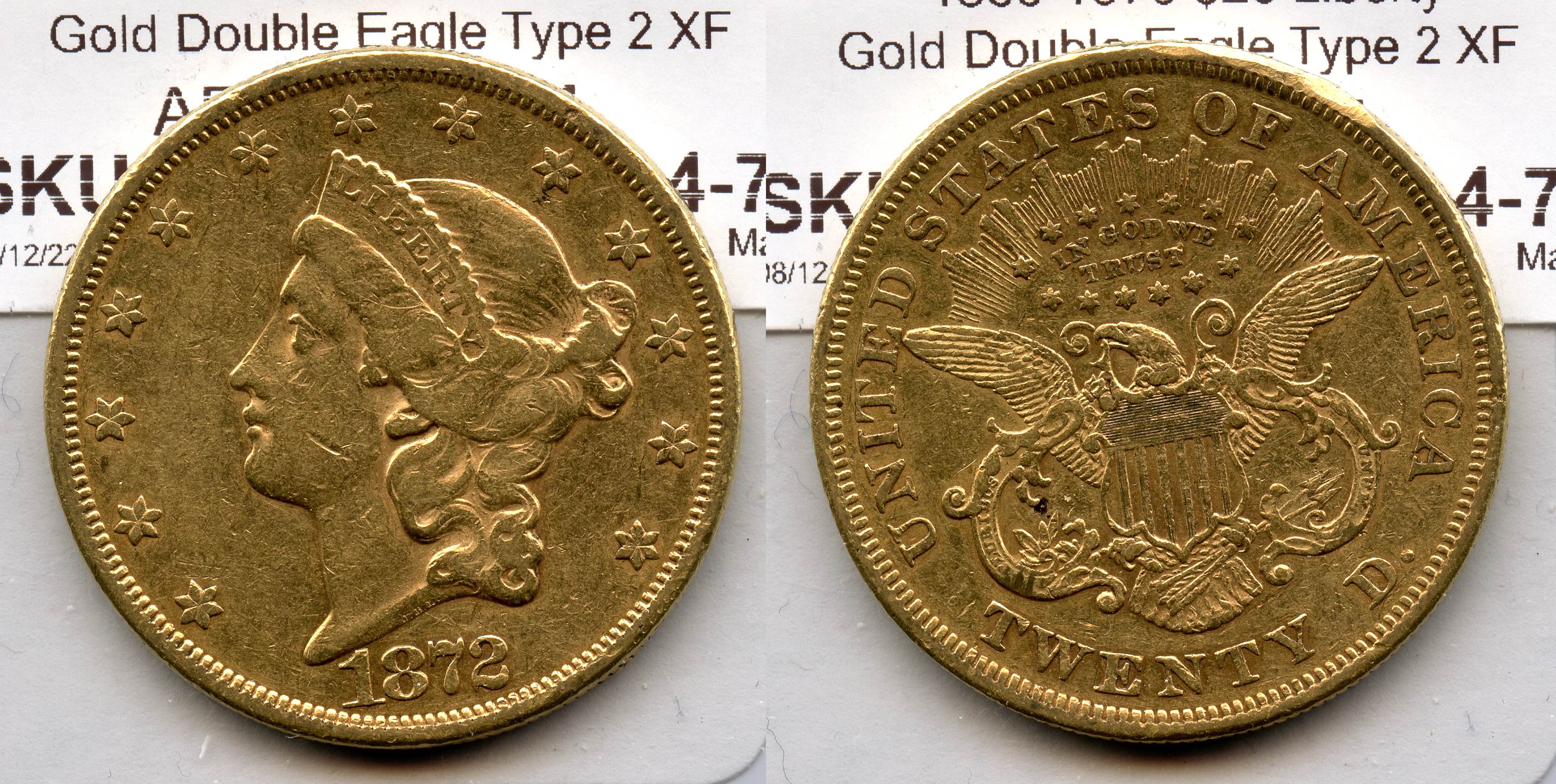 1872 Liberty Head $20.00 Gold Double Eagle EF-40 large