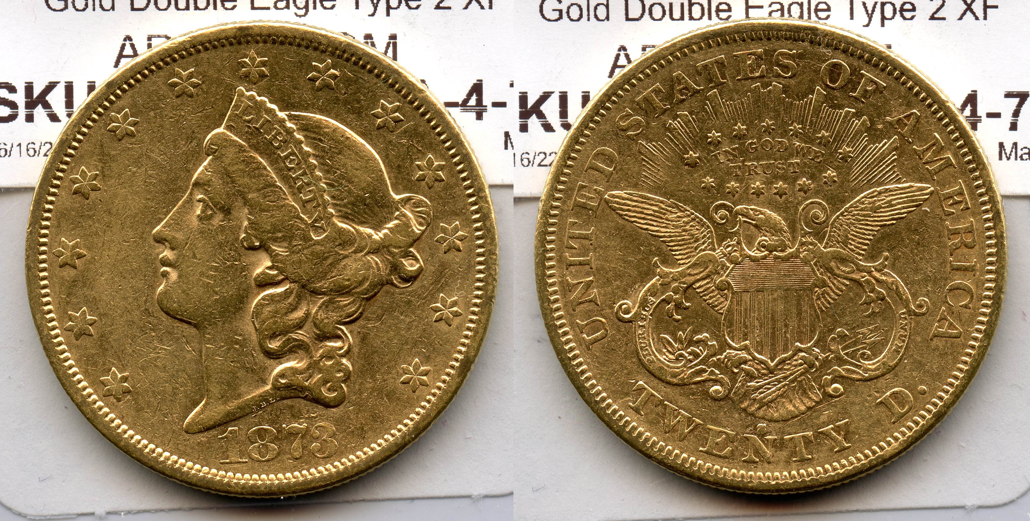 1873-S Closed 3 Liberty Head $20.00 Gold Double Eagle EF-40 #a large