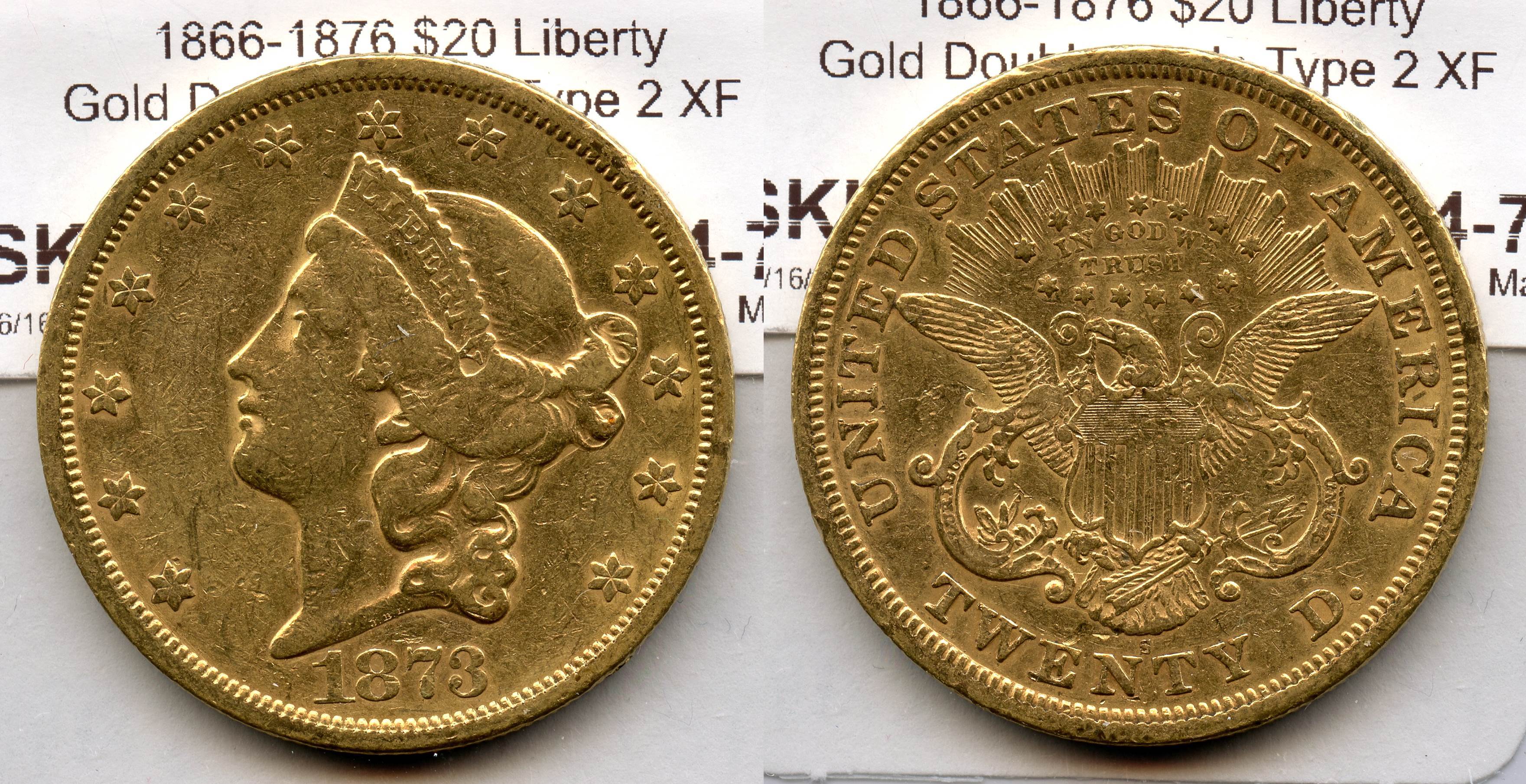 1873-S Closed 3 Liberty Head $20.00 Gold Double Eagle EF-40 large