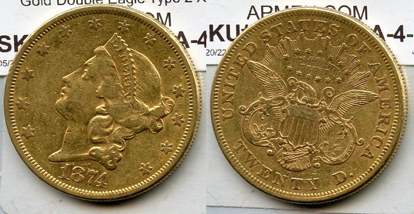 1874-S Liberty Head $20.00 Gold Double Eagle EF-40