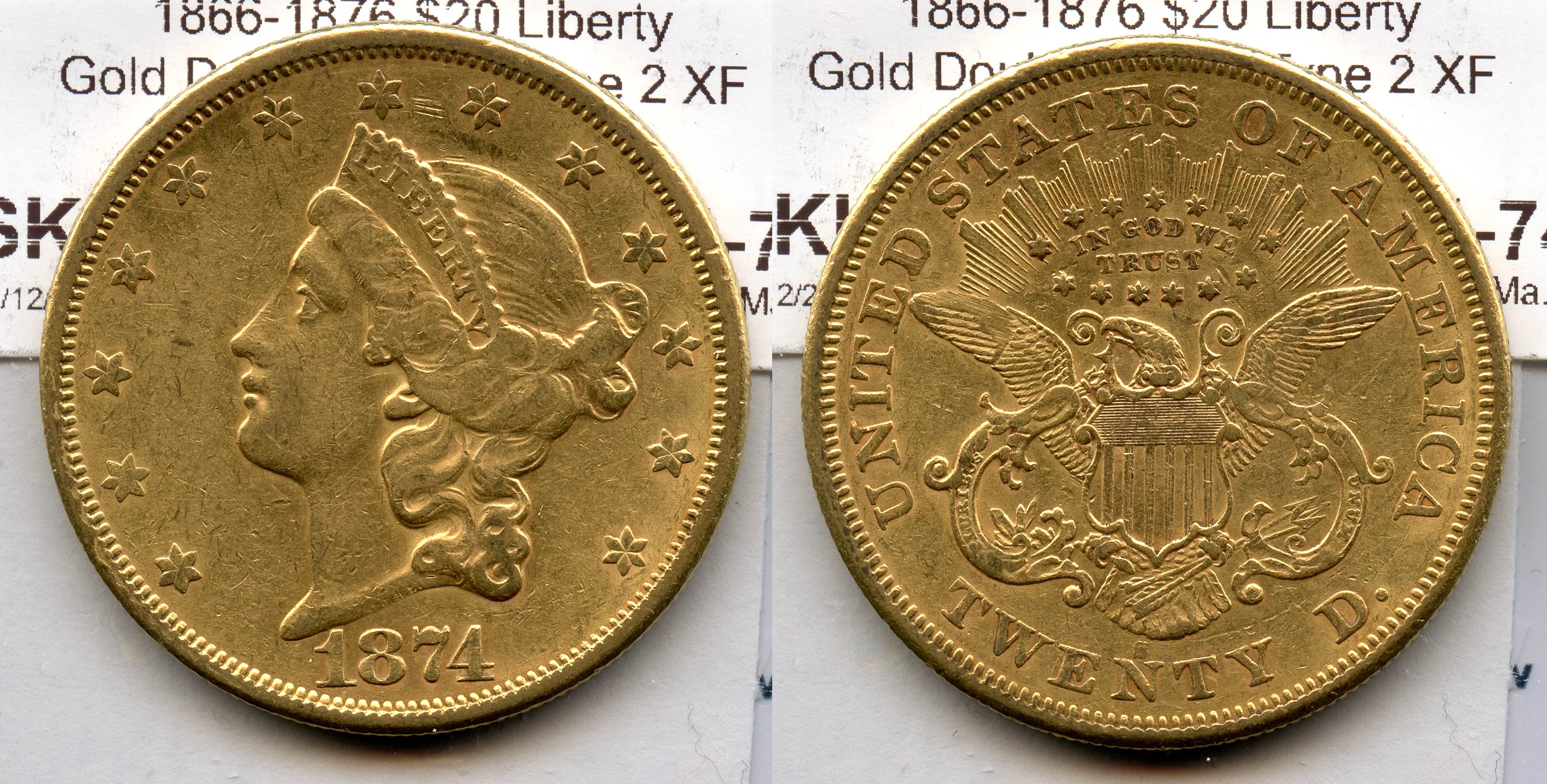 1874-S Liberty Head $20.00 Gold Double Eagle EF-40 #b large