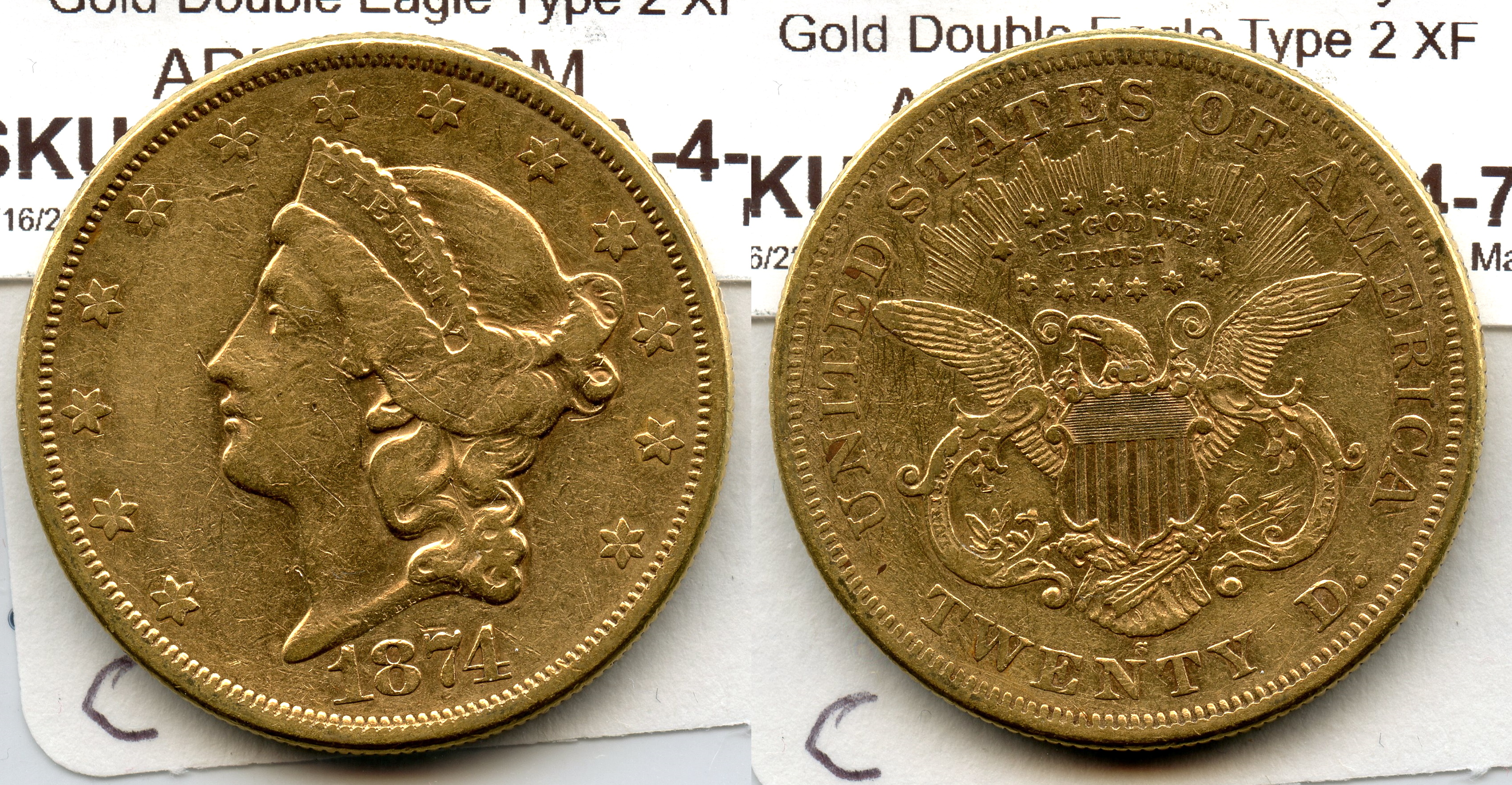 1874-S Liberty Head $20.00 Gold Double Eagle EF-40 #c large