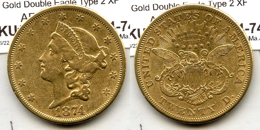 1874-S Liberty Head $20.00 Gold Double Eagle EF-40 #d