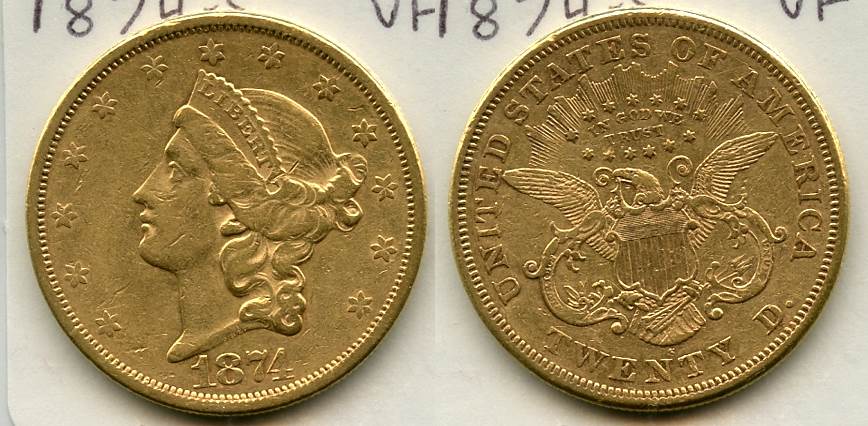 1874-S Liberty Head $20.00 Gold Double Eagle VF-20