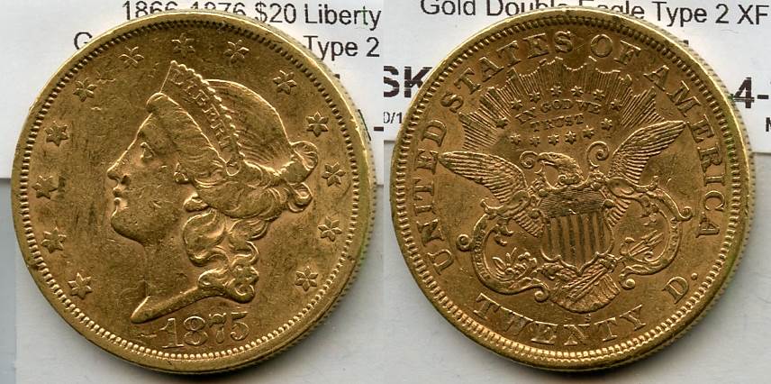 1875-S Liberty Head $20.00 Gold Double Eagle EF-40