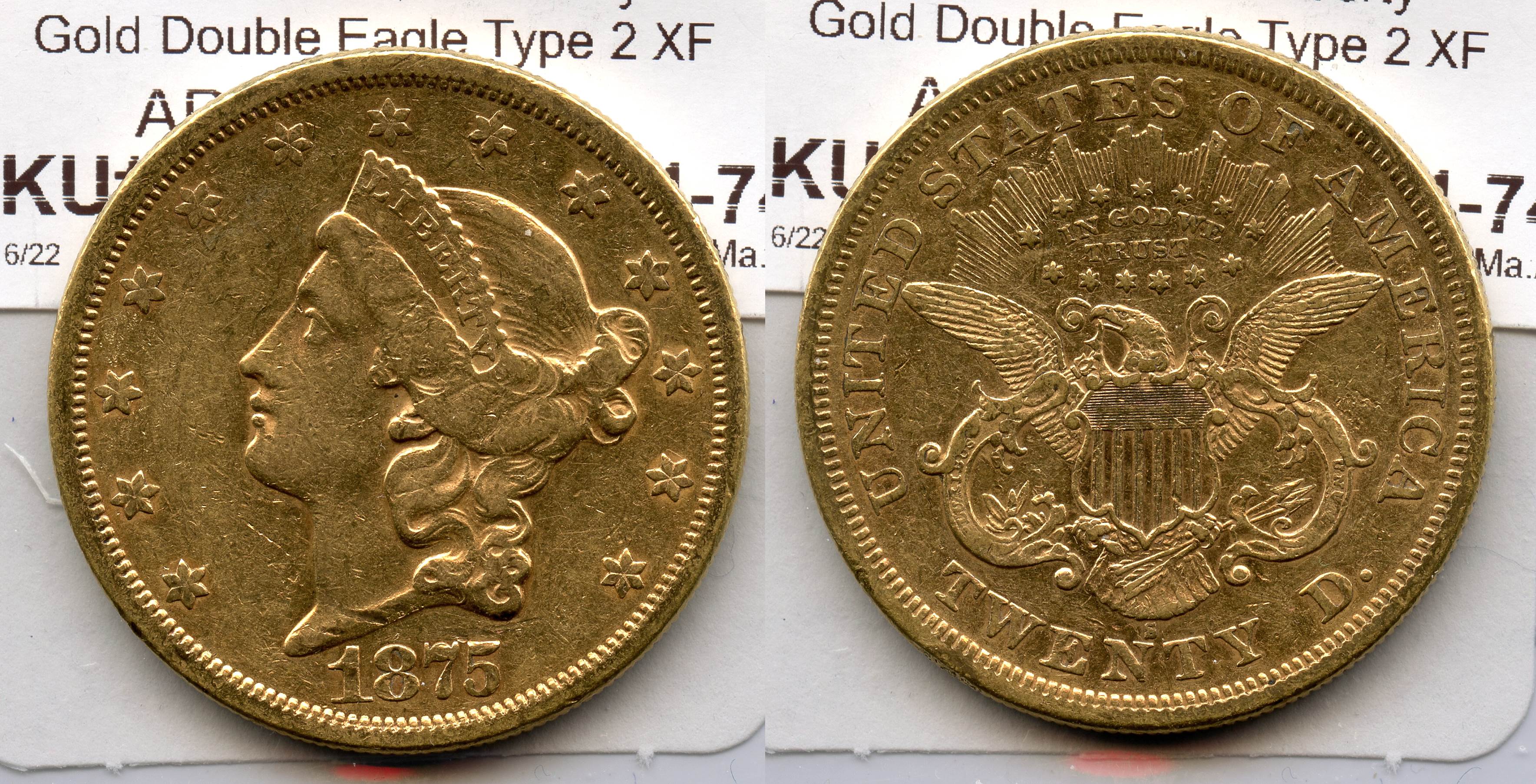 1875-S Liberty Head $20.00 Gold Double Eagle EF-40 #b large