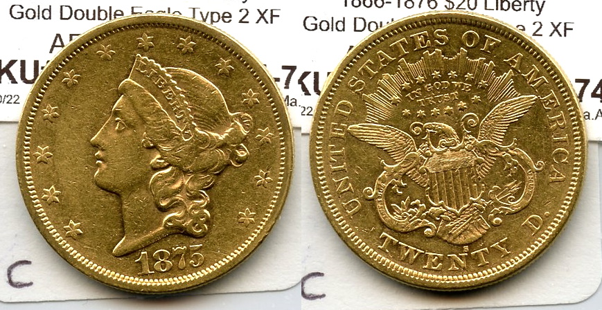 1875-S Liberty Head $20.00 Gold Double Eagle EF-40 #c