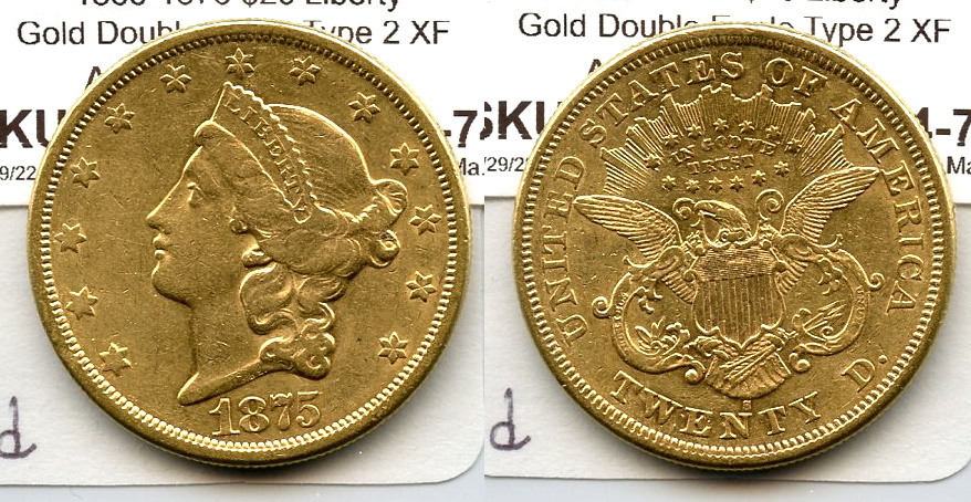 1875-S Liberty Head $20.00 Gold Double Eagle EF-40 #d
