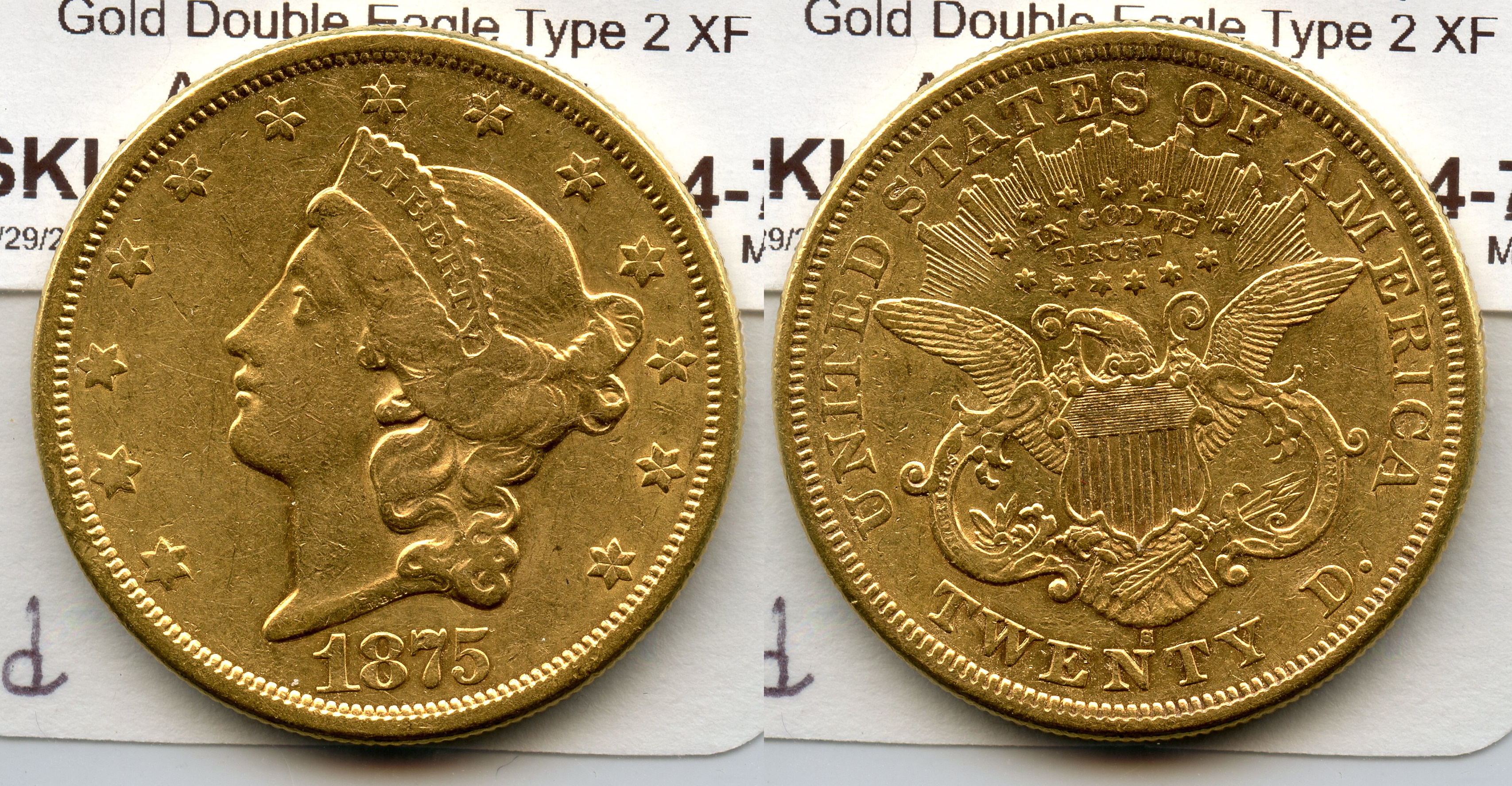 1875-S Liberty Head $20.00 Gold Double Eagle EF-40 #d large