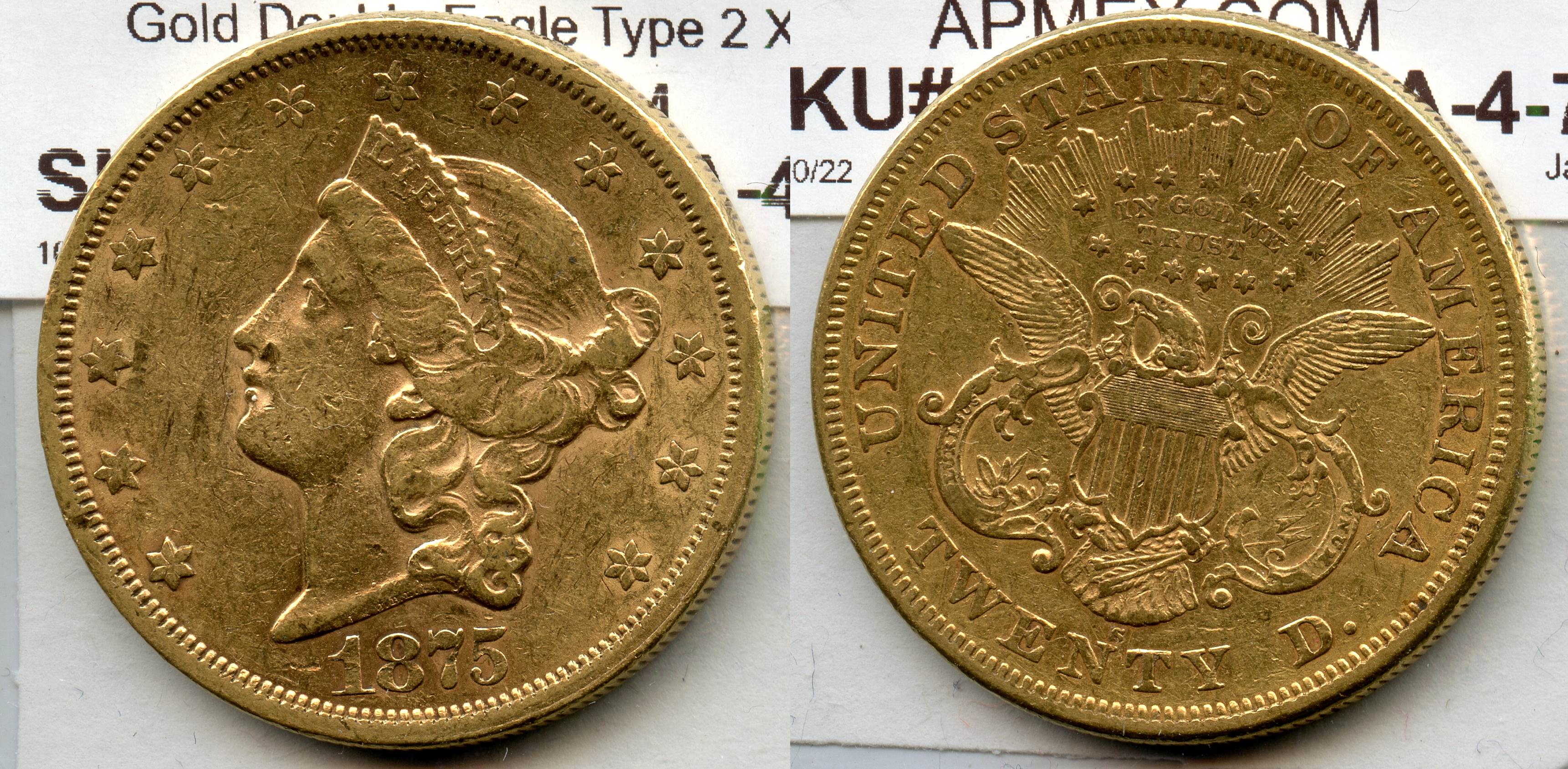 1875-S Liberty Head $20.00 Gold Double Eagle EF-40 large