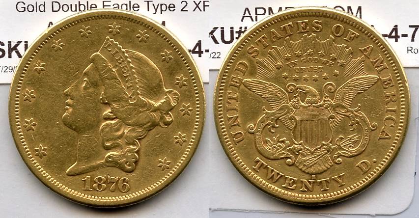 1876-S Liberty Head $20.00 Gold Double Eagle EF-40 #a