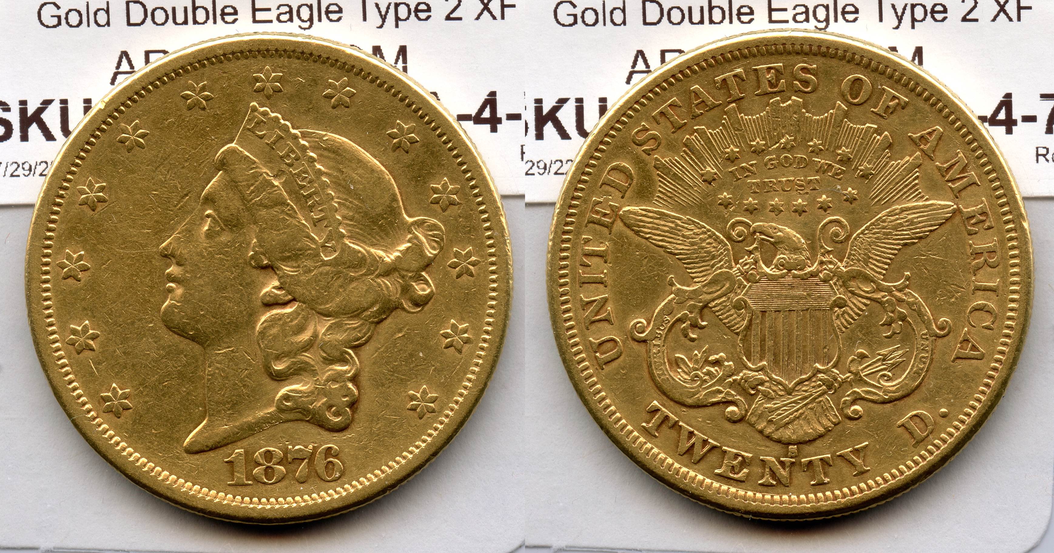 1876-S Liberty Head $20.00 Gold Double Eagle EF-40 #a large