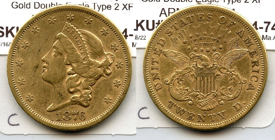 1876-S Liberty Head $20.00 Gold Double Eagle EF-40 #c