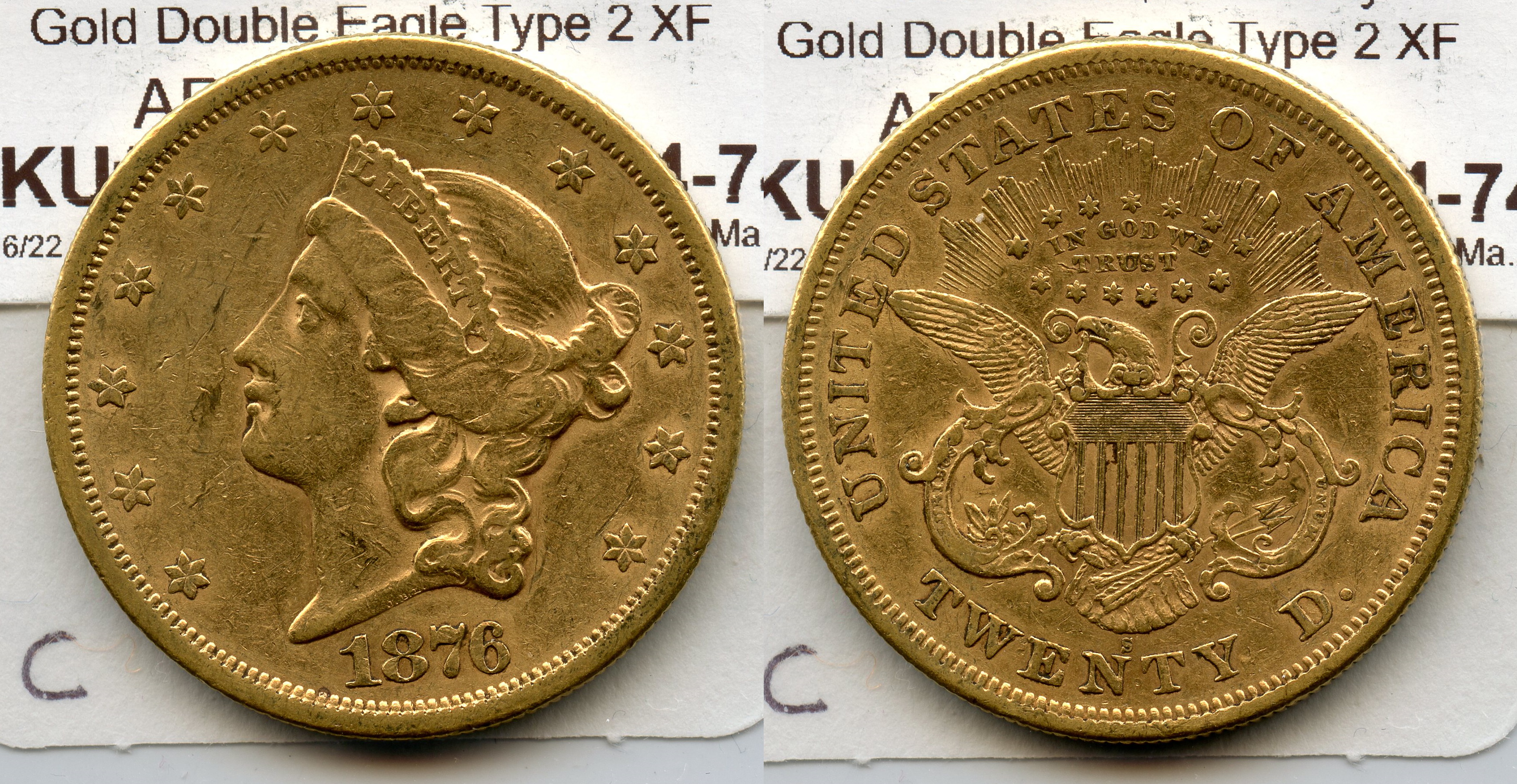 1876-S Liberty Head $20.00 Gold Double Eagle EF-40 #c large