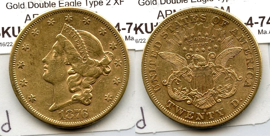 1876-S Liberty Head $20.00 Gold Double Eagle EF-40 #d