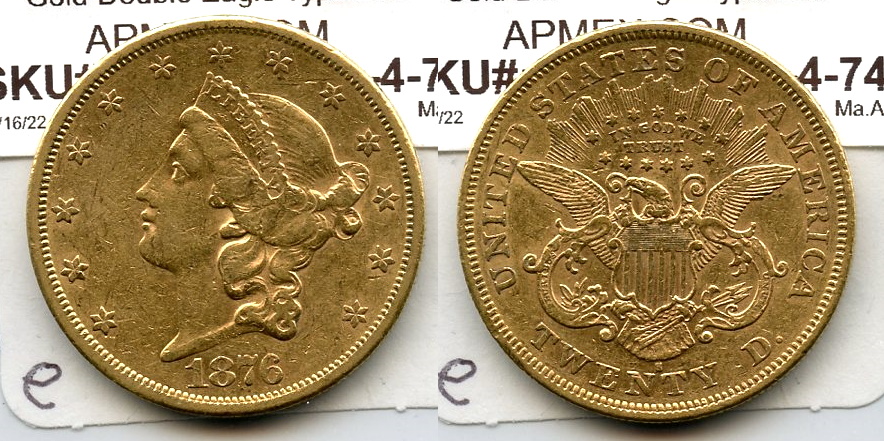 1876-S Liberty Head $20.00 Gold Double Eagle EF-40 #e