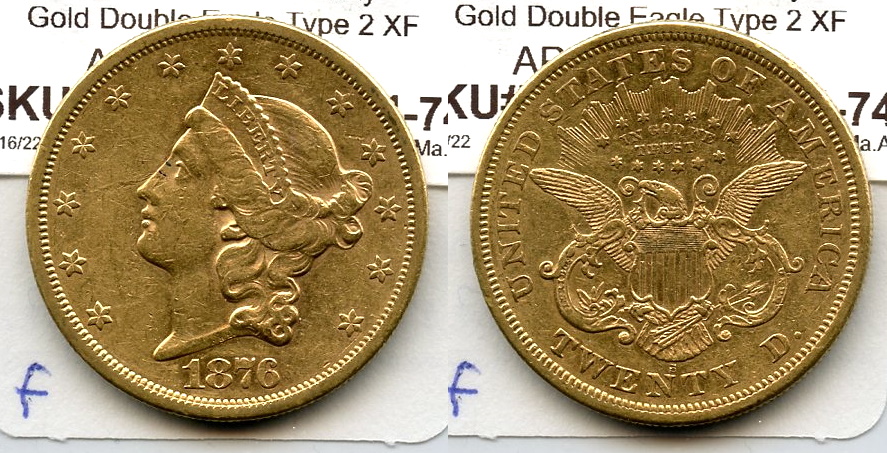 1876-S Liberty Head $20.00 Gold Double Eagle EF-40 #f