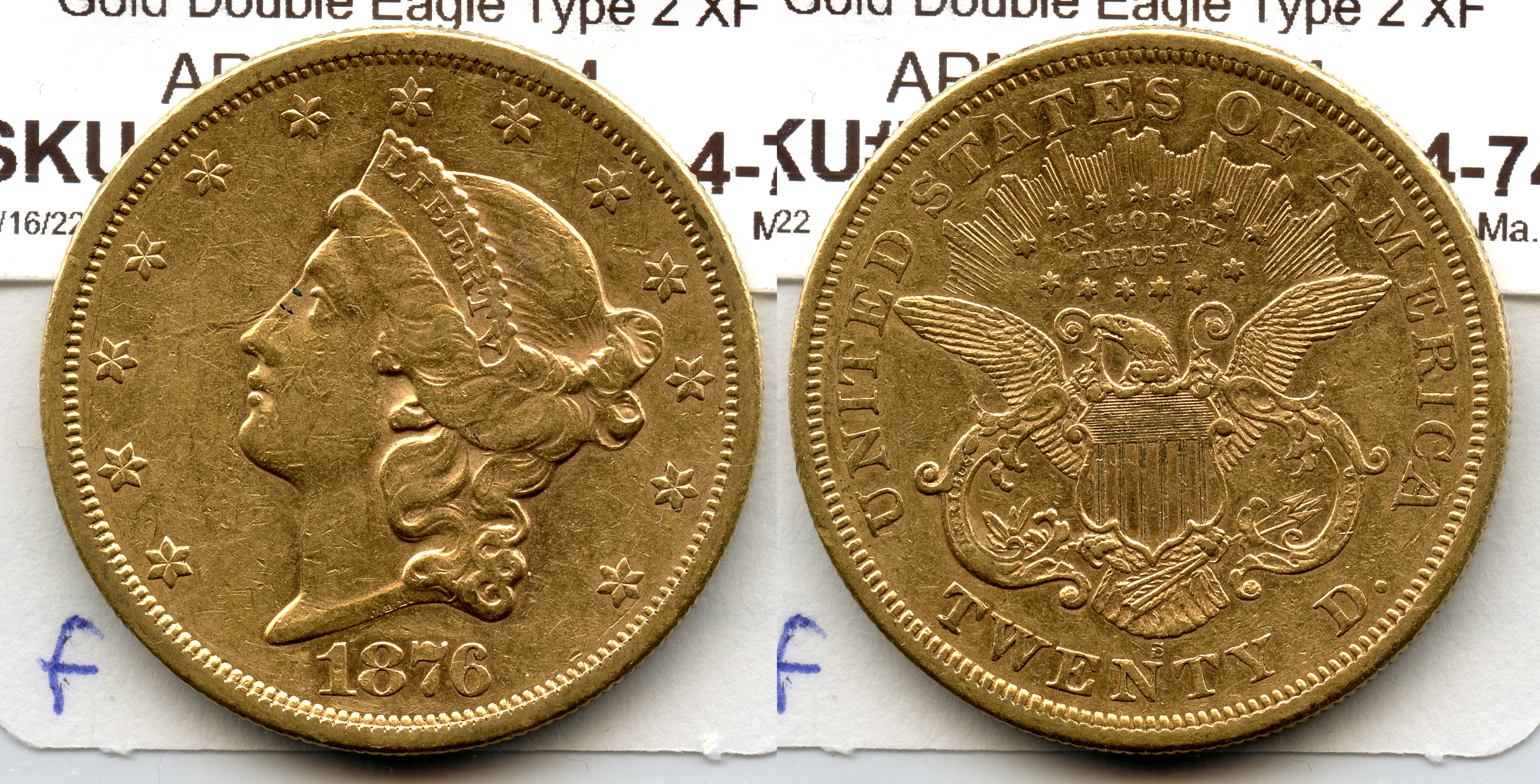 1876-S Liberty Head $20.00 Gold Double Eagle EF-40 #f large