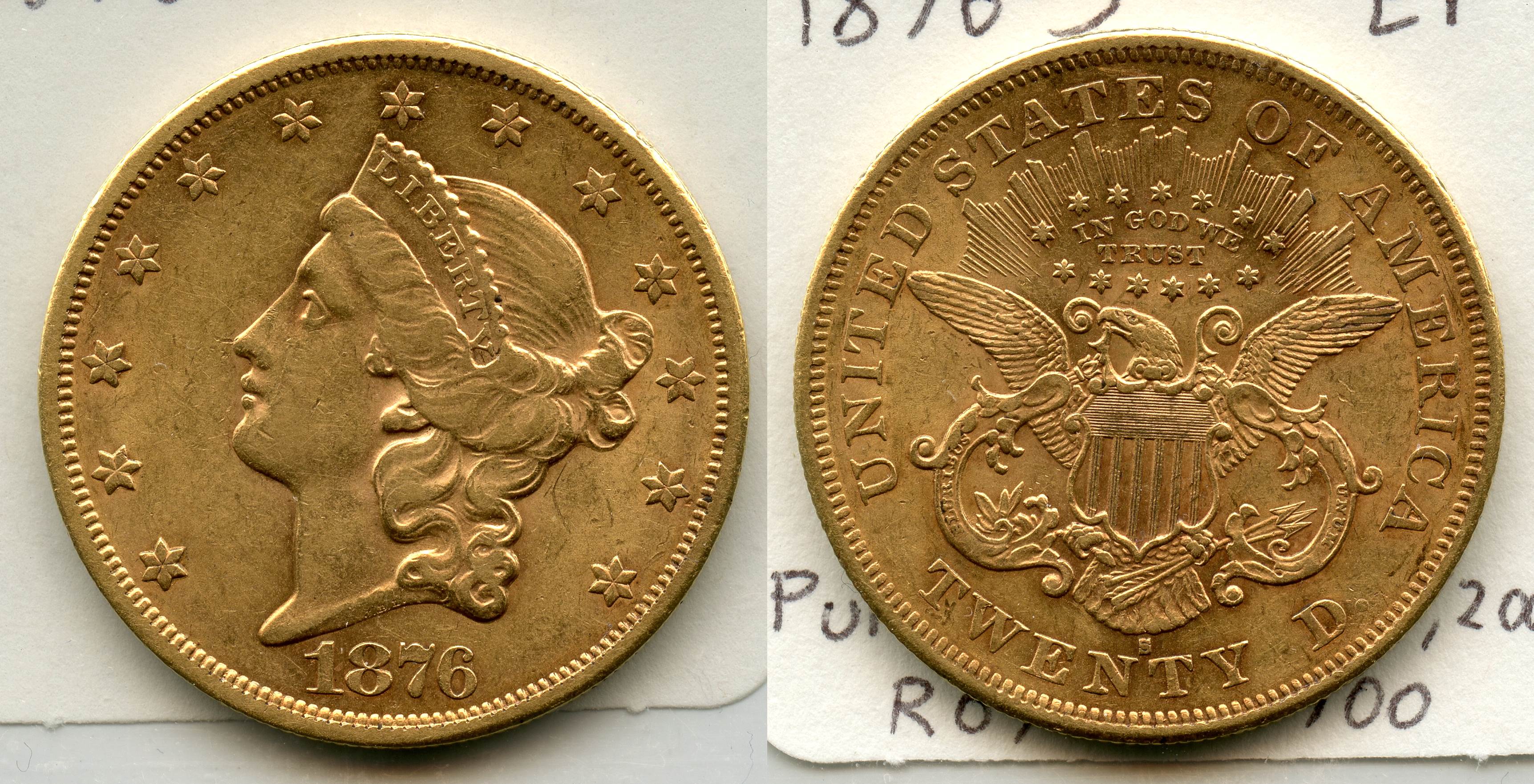 1876-S Liberty Head $20.00 Gold Double Eagle EF-40 large