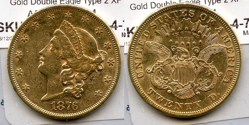 1876 Liberty Head $20.00 Gold Double Eagle EF-40