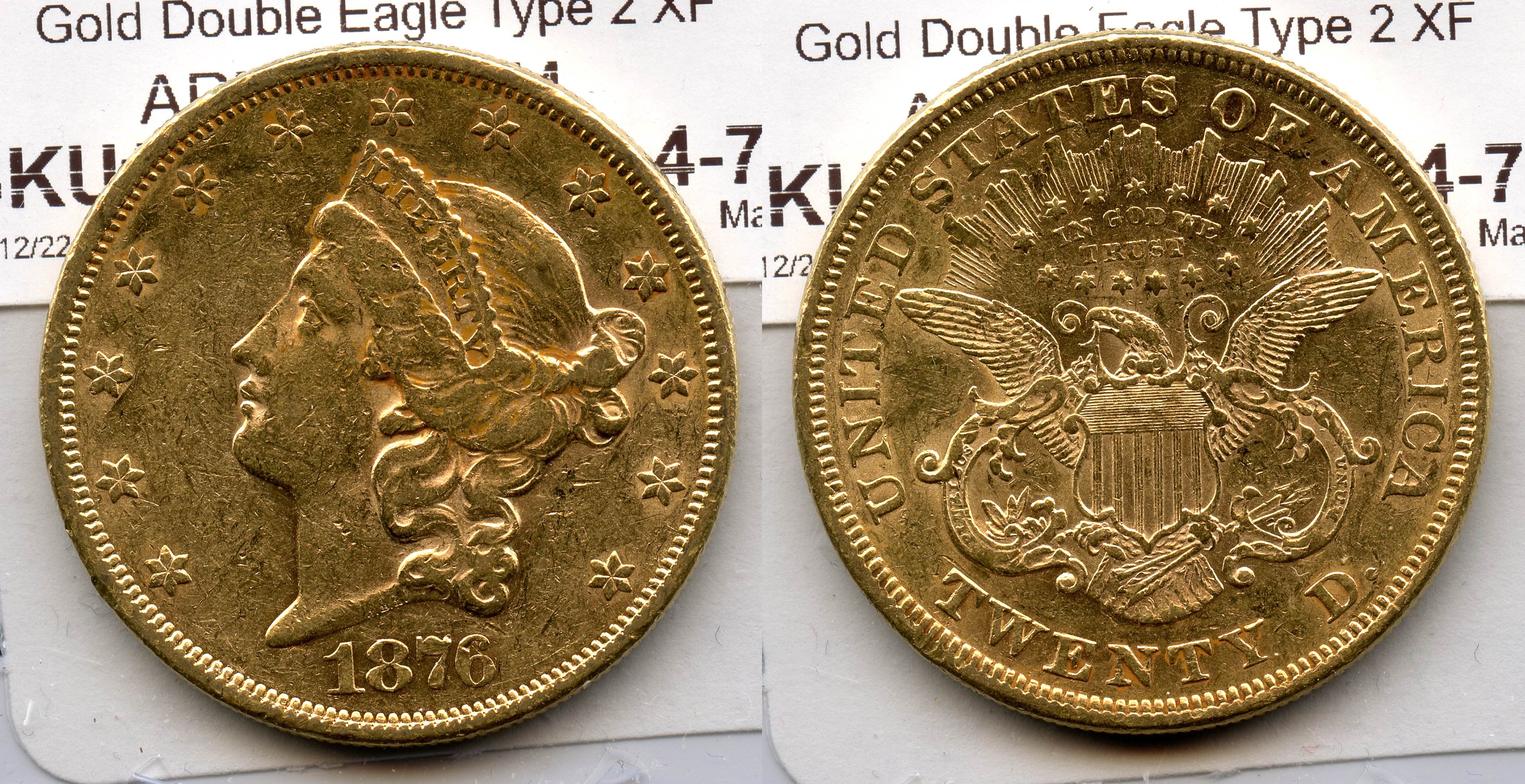 1876 Liberty Head $20.00 Gold Double Eagle EF-40 large