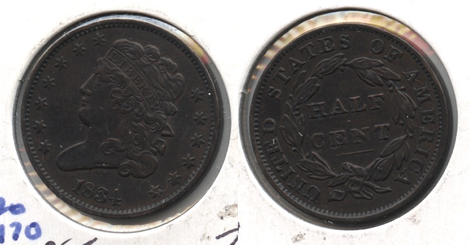 1834 Classic Head Half Cent AU-50