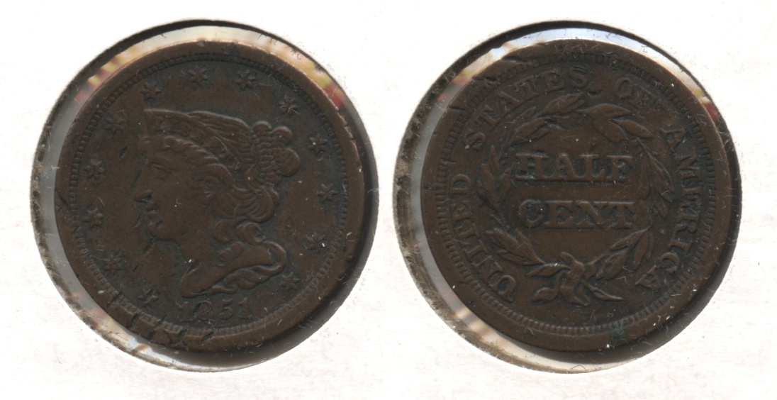 1851 Coronet Half Cent EF-40 #c Marks