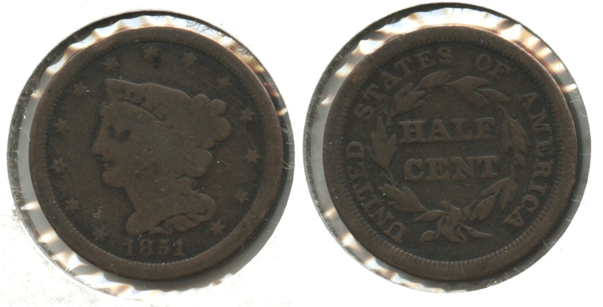 1851 Coronet Half Cent Good-4