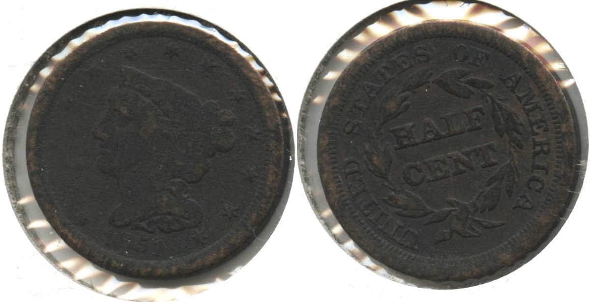 1851 Coronet Half Cent VG-8 Dark