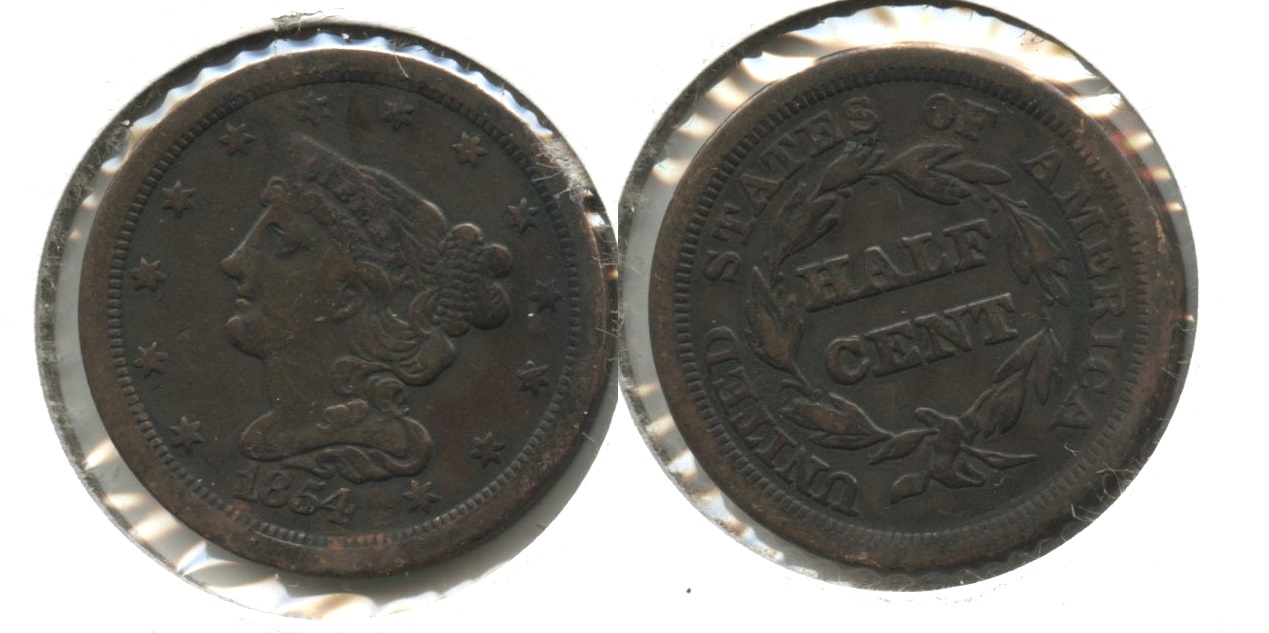 1854 Coronet Half Cent Fine-12 Dark Areas