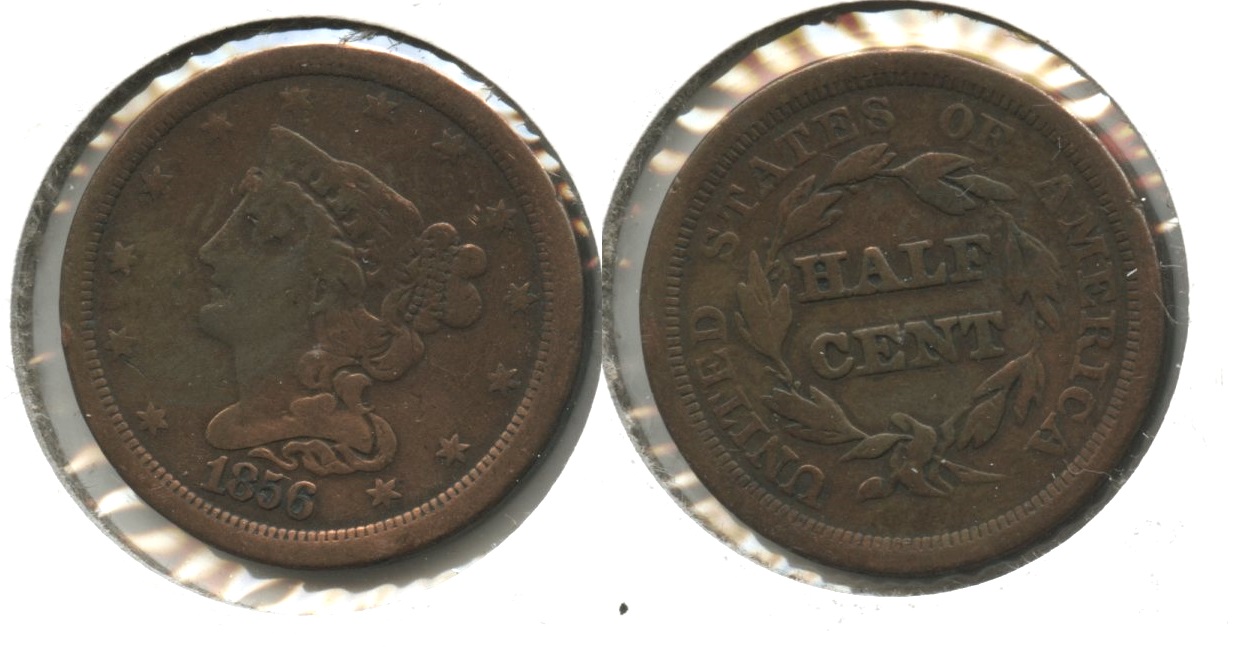1856 Coronet Half Cent VG-8 Cleaned