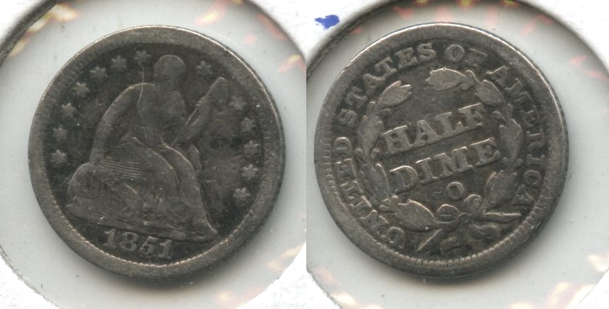 1851-O Seated Liberty Half Dime Fine-12 #a Ticks