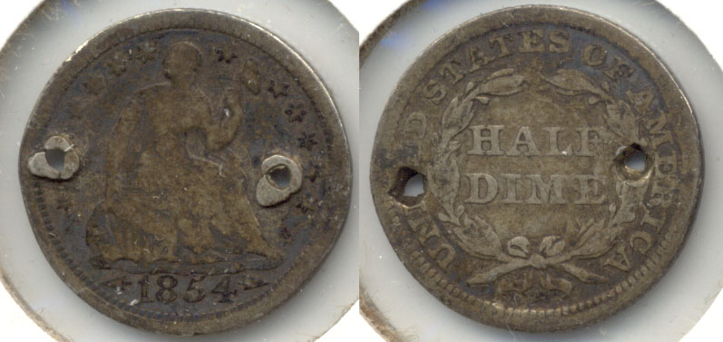 1854 Seated Liberty Half Dime Good-4 Holed