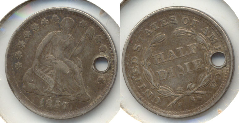 1857 Seated Liberty Half Dime Fine-12 Holed