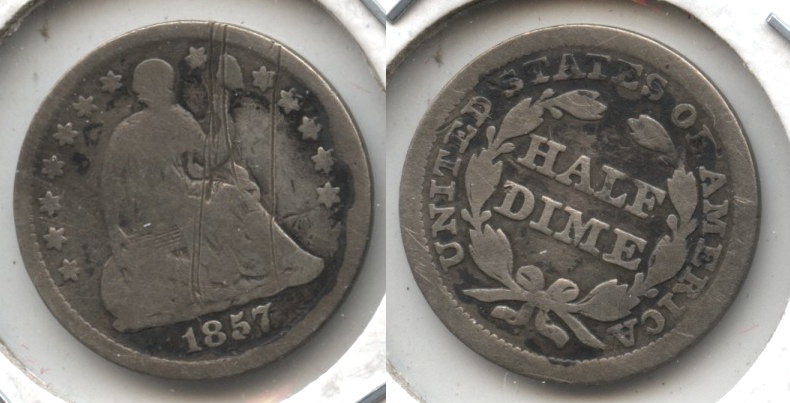 1857 Seated Liberty Half Dime Good-4 Obverse Scratch #i