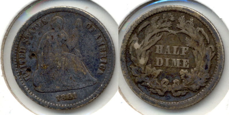 1861 Seated Liberty Half Dime Good-4 Obverse Tics
