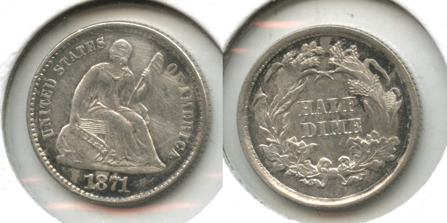 1871 Seated Liberty Half Dime AU-50 Old Cleaning