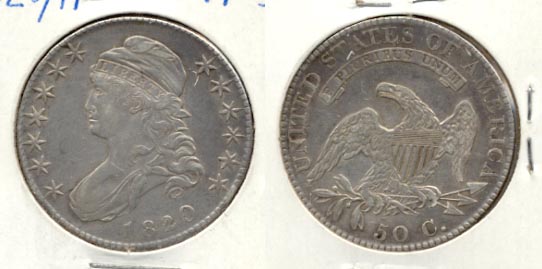 1820 Capped Bust Half Dollar VF-30 a 20 over 19 Overdate