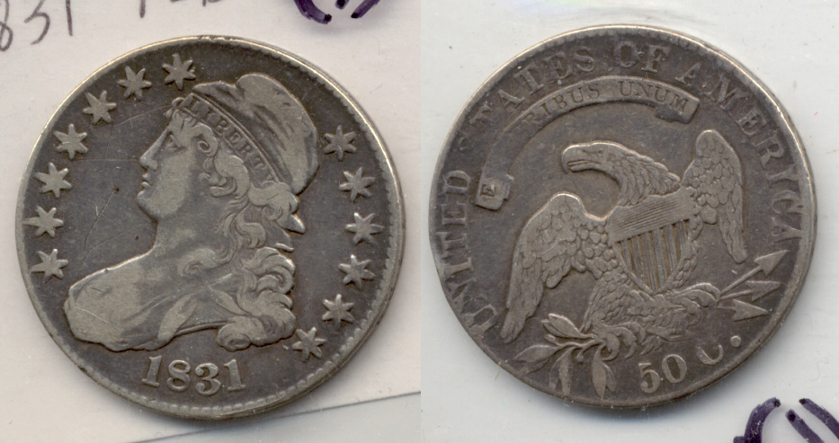 1831 Capped Bust Half Dollar Fine-15 Light Initials