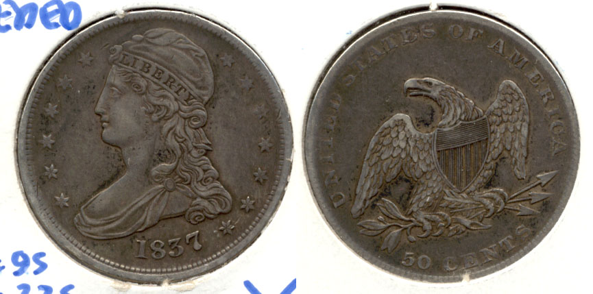 1837 Reeded Edge Capped Bust Half Dollar EF-45