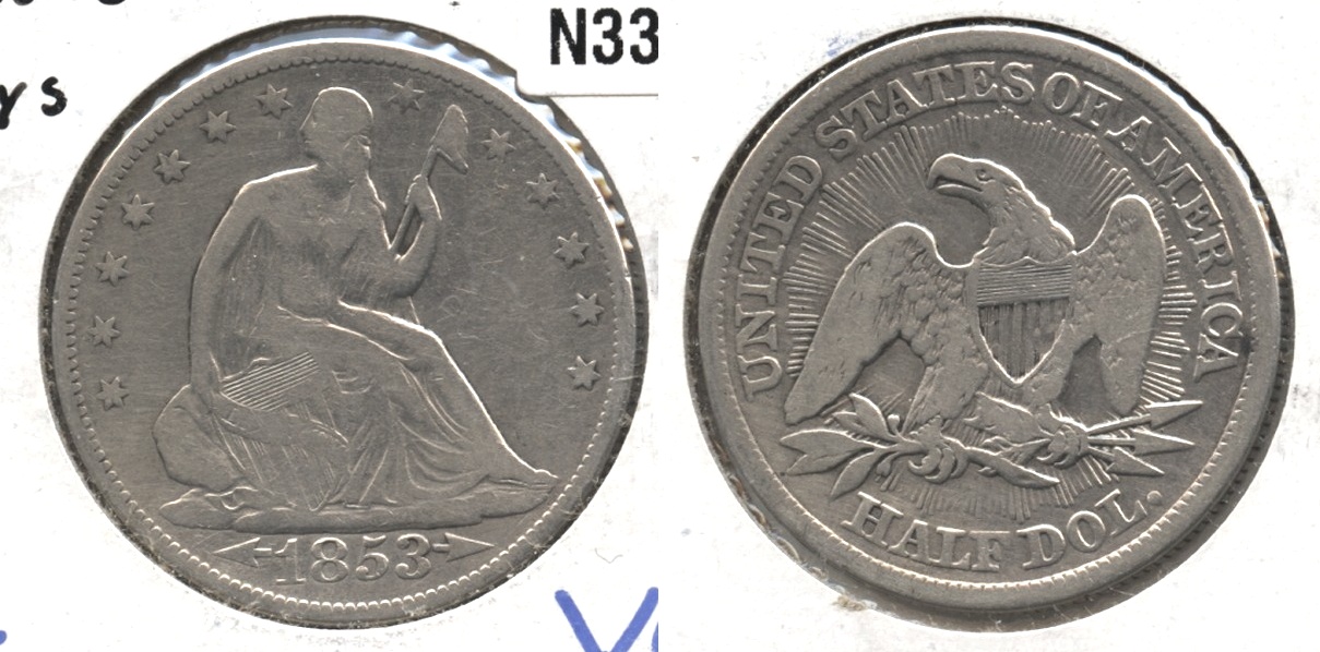 1853 Seated Liberty Half Dollar VG-8 Lightly Cleaned