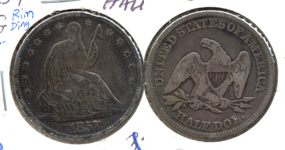 1857 Seated Liberty Half Dollar VG-8 Rim Ding