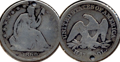 1860-O Seated Liberty Half Dollar Good-4 Holed