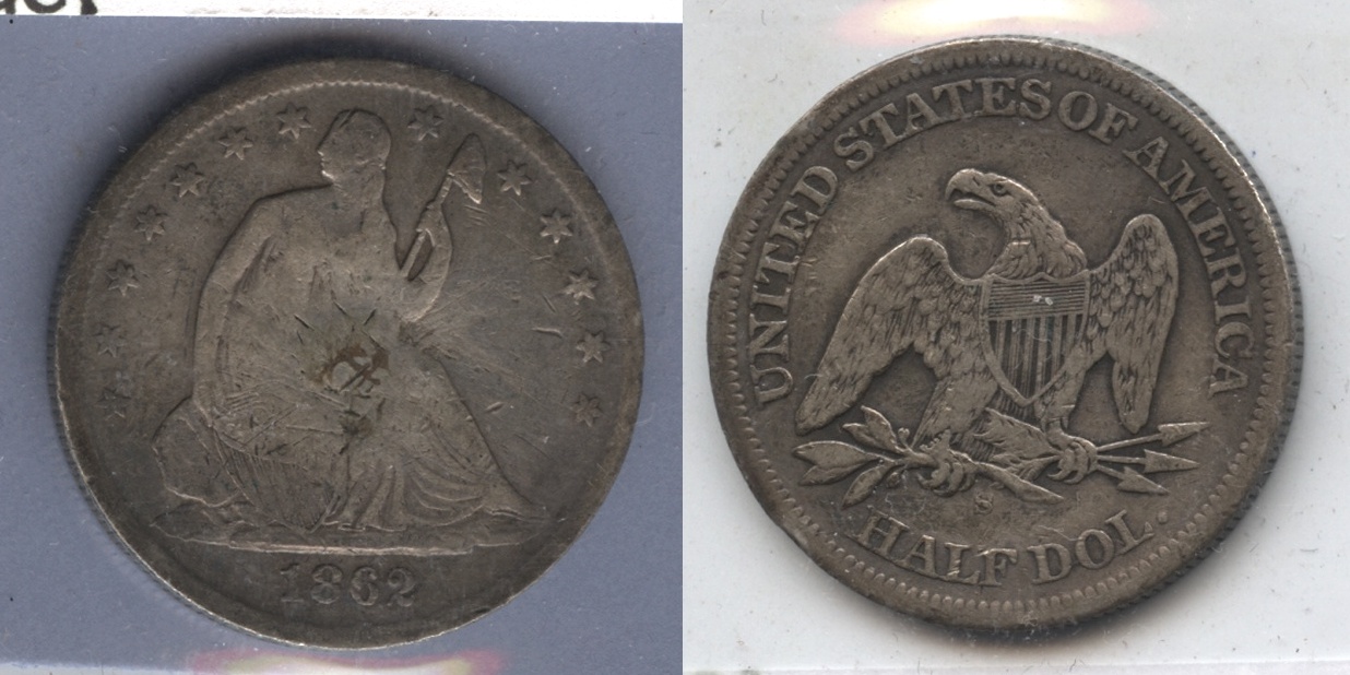 1862-S Seated Liberty Half Dollar VG-8 Obverse Marks