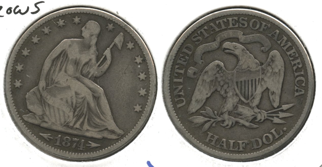 1874 Seated Liberty Half Dollar VG-8 #a Obverse Scratch