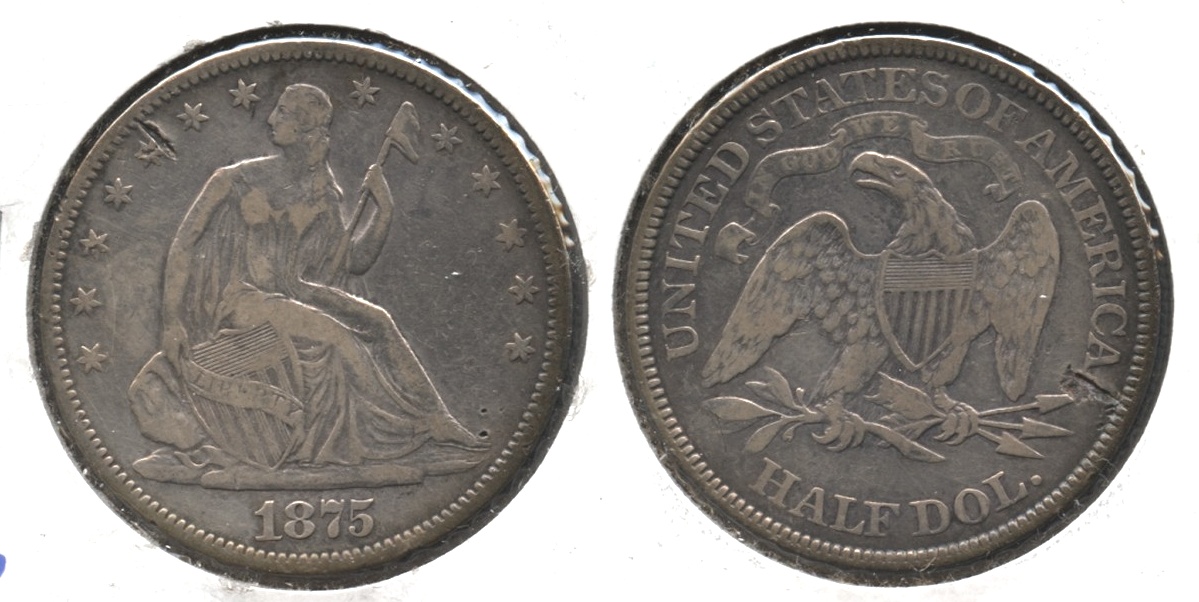 1875 Seated Liberty Half Dollar Fine-12 #a Two Marks