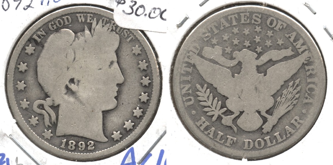 1892 Barber Half Dollar AG-3 #b