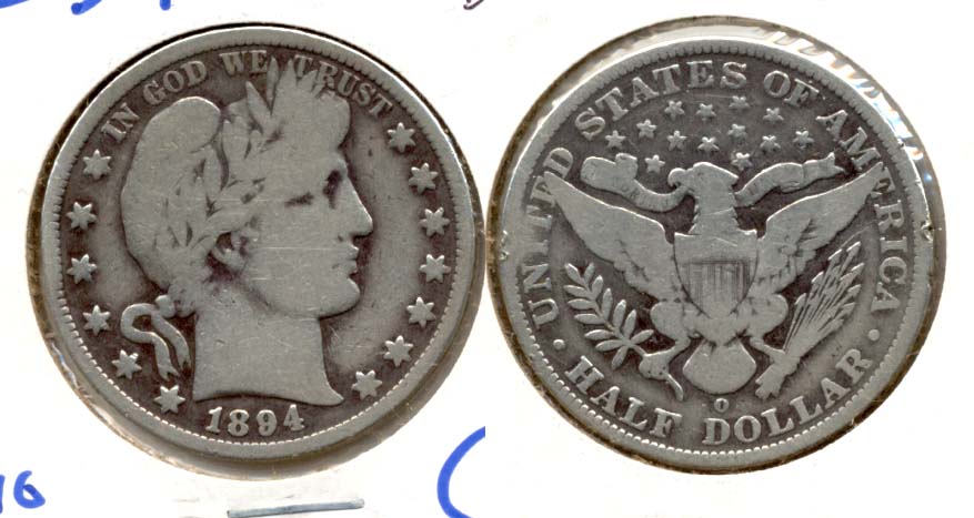 1894-O Barber Half Dollar Good-4 Rim Dings