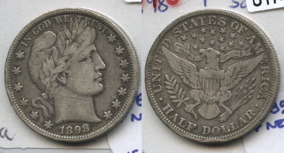 1898 Barber Half Dollar Fine-12 #a Obverse Scratch